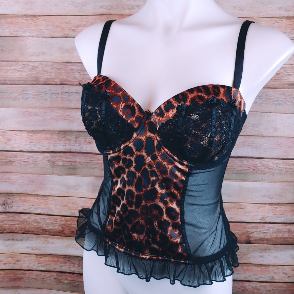 Smart & Sexy black animal & lace corset 36D